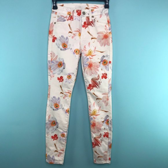 NWOT 7 For All Mankind Floral White Pants Size 23 - Picture 2 of 6
